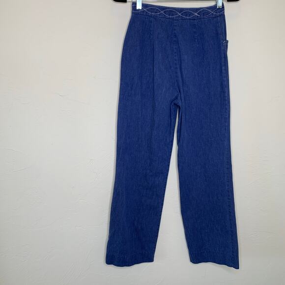 70s Vintage High Waisted Jeans Waist 26" Topstitched Pattern Waist - Picture 5 of 6